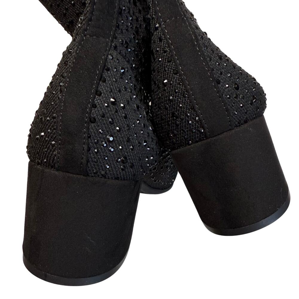 Kenneth Cole Reaction Ranya Rida Stretch Rhinestone Jewel Sock Booties 8 Black - Picture 6 of 10